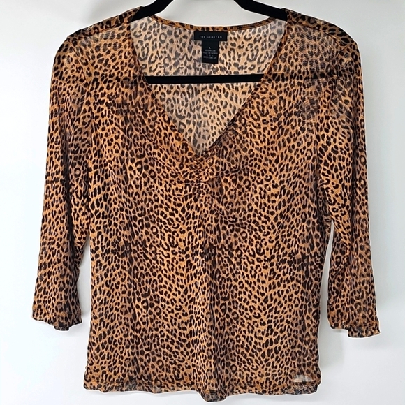 The Limited Sheer Leopard Print Rusched Blouse with 3/4 Length Sleeves - Picture 1 of 9